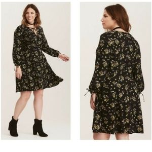Torrid Long Sleeve Black Floral Dress